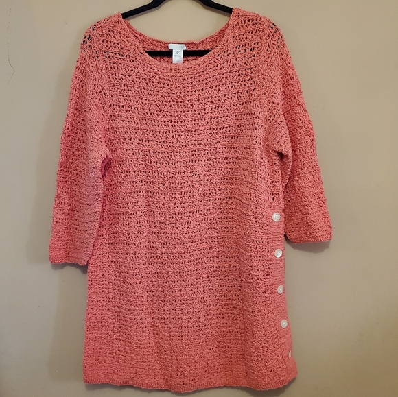 J.Jill Open-Stitch Side Button Sweater - Shrimp (coral) - Picture 4 of 9